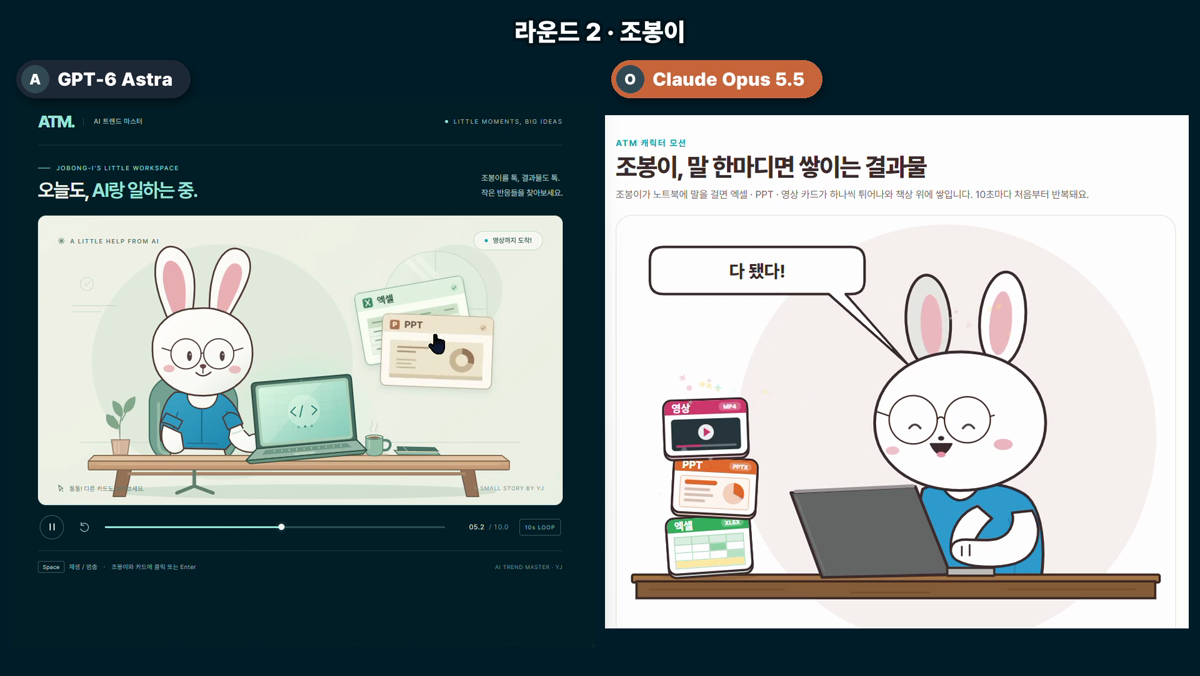 오퍼스 5.5 vs GPT-6 아스트라, 같은 프롬프트 4개로 붙여 봤습니다 — 3승 1무 결과와 프롬프트 원문 2